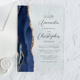 Agate Navy Blue Gold Script Wedding Acryleinladungen
