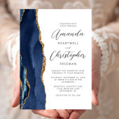 Agate Navy Blue Gold Script Wedding Einladung