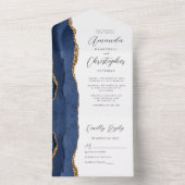 Agate Navy Blue Gold Wedding All In One Einladung (Innen Boden)