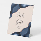 Agate Navy Blue Rose Gold Blush Wedding Sockelschild (Vorderseite)
