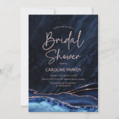 Agate Navy Blue Rose Gold Brautparty Einladung (Vorderseite)