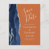 Agate Navy Blue Silver Burnt Orange Save the Date Ankündigungspostkarte (Vorderseite)