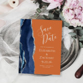 Agate Navy Blue Silver Burnt Orange Save the Date Ankündigungspostkarte