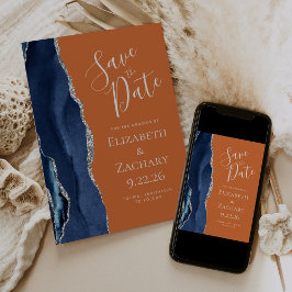 Agate Navy Blue Silver Burnt Orange Save the Date Einladung