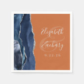 Agate Navy Blue Silver Burnt Orange Wedding Serviette (Vorderseite)