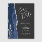 Agate Navy Blue Silver Dark Magnetic Save the Date Magnetkarte (Vorderseite)