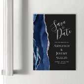 Agate Navy Blue Silver Dark Magnetic Save the Date Magnetkarte