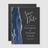 Agate Navy Blue Silver Dark Magnetic Save the Date Magnetkarte (Vorne/Hinten)
