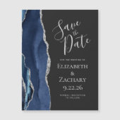 Agate Navy Blue Silver Dark Magnetic Save the Date Magnetkarte (Vorderseite)