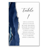 Agate Navy Blue Silver Modern Script Wedding Tischnummer (Rückseite)