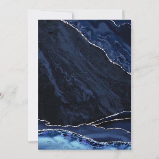 Agate Navy Blue Silver Retirement Party Einladung (Rückseite)