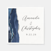 Agate Navy Blue Silver Script Wedding Serviette (Vorderseite)