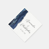 Agate Navy Blue Silver Script Wedding Serviette (Ecke)
