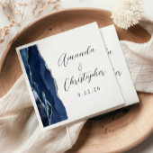 Agate Navy Blue Silver Script Wedding Serviette