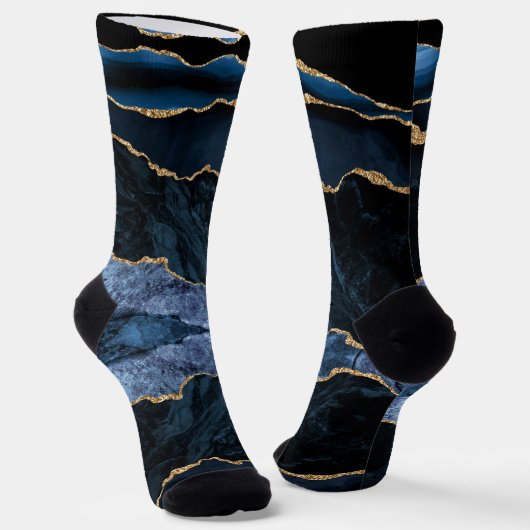 Agate Navy Blue Socken mit Gold Glitzer Marmor (Gewinkelt)