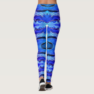 Agate Neon Blue Gold Glitzer Marble Leggings