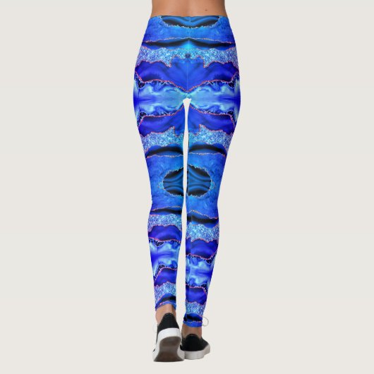 Agate Neon Blue Gold Glitzer Marble Leggings (Rückseite)