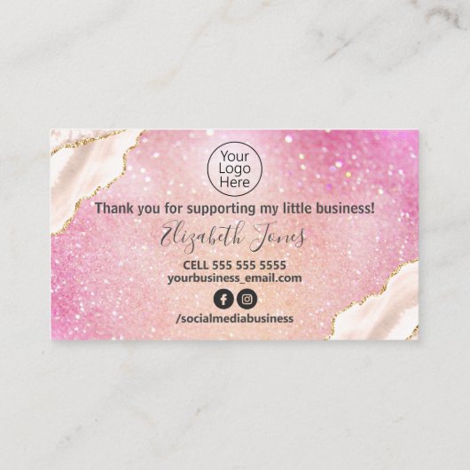 Agate on Pink Glitzer Vielen Dank für Ihren Einkau Visitenkarte (Rückseite)