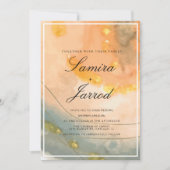 Agate Peach Hand Wasserfarbe und Imitate Goldhochz Einladung (Vorderseite)