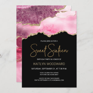 Agate Pink Gold Dark Sweet 16 Geburtstagsparty Einladung