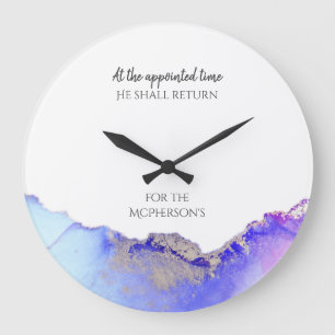 Agate Purple Blue Bible Quote Personalized Große Wanduhr