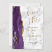 Agate Purple Gold Marble 5-Photo Save the Date Einladung (Vorderseite)