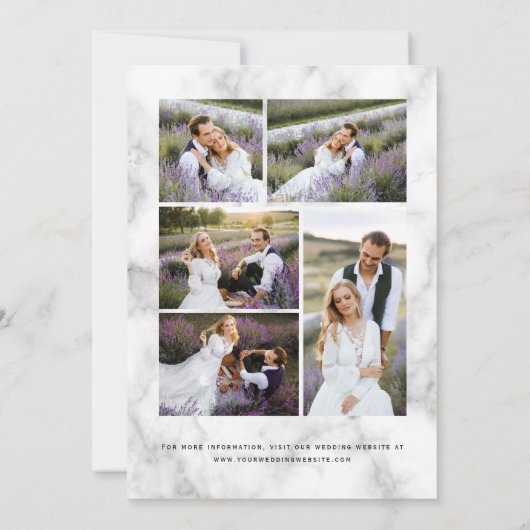 Agate Purple Gold Marble 5-Photo Save the Date Einladung (Rückseite)