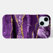 Agate Purple Gold Marble Custom Name iPhone Case (Rückseite (Horizontal))