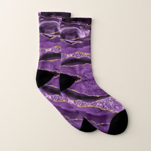 Agate Purple Violet Gold Glitter Geode Socks Socken (Paar)