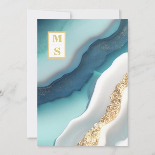 *~ Agate QR AQUAMARINES Monogramm AR66 UAWG Weddin Einladung (Vorderseite)