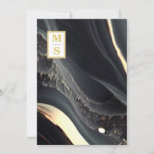 *~ Agate QR BLACK gold Monogram AR66 UAWG Wedding Einladung (Vorderseite)
