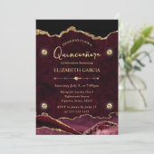 Agate Quinceanera, Glitzer von Rot und Gold Einladung (Stehend Vorderseite)