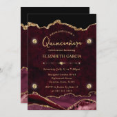 Agate Quinceanera, Glitzer von Rot und Gold Einladung (Vorne/Hinten)