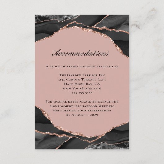 Agate Rose Gold Foil Hochzeitsunterkünfte Begleitkarte (Vorderseite)