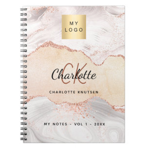 Agate Rose Gold Logo monogramm elegantes Geschäft Notizblock