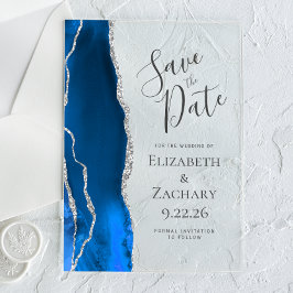 Agate Royal Blue Silver Wedding Save the Date Acryleinladungen