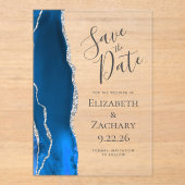 Agate Royal Blue Silver Wedding Save the Date Acryleinladungen (Vorderseite)