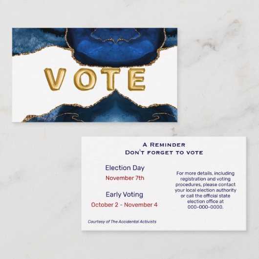 Agate Sapphire with Gold Veins Vote Visitenkarte (Vorne/Hinten)