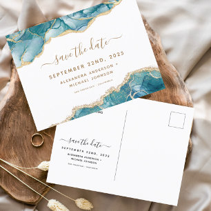 Agate Save the Date Türkis Aquamarine Goldhochzeit Ankündigungspostkarte