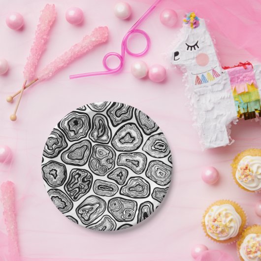 Agate-Scheiben in Schwarz-Weiß Pappteller (Party)