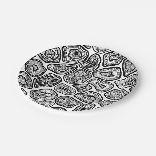Agate-Scheiben in Schwarz-Weiß Pappteller (Schrägansicht)