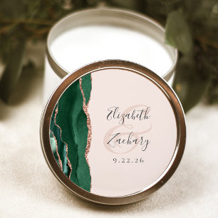 Agate Schrift Smaragdgrüne Roségold-Rosé-Hochzeit Runder Aufkleber