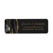 Agate Schwarz Gold Dunkle Hochzeitsrücksendeadress (Vorne)