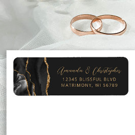 Agate Schwarz Gold Dunkle Hochzeitsrücksendeadress
