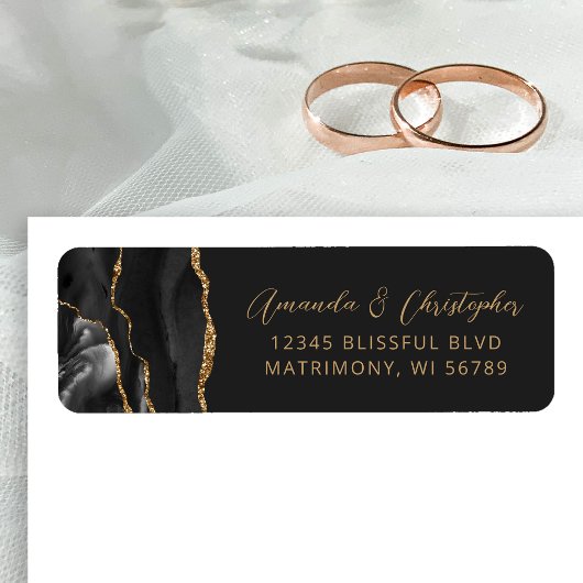 Agate Schwarz Gold Dunkle Hochzeitsrücksendeadress