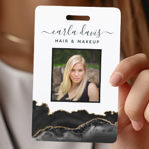 Agate Schwarz und Gold Marmor Salon ID Ausweis