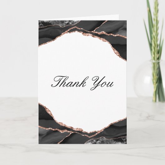 Agate Schwarz-weiß Rose Gold Foil Wedding Foto Dankeskarte (Vorderseite)