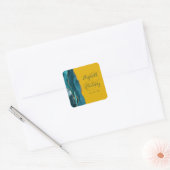 Agate Script Aquamarin Gold Mustard Yellow Wedding Quadratischer Aufkleber (Umschlag)
