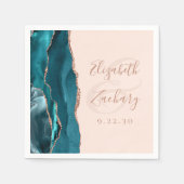 Agate Script Aquamarine Rose Goldene Blush Hochzei Serviette (Vorderseite)