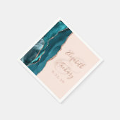 Agate Script Aquamarine Rose Goldene Blush Hochzei Serviette (Ecke)